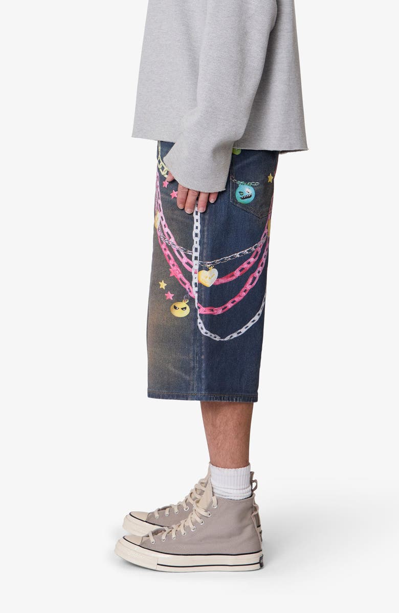 mnml Ultra Baggy Chain Print Denim Shorts, Alternate, color, Blue