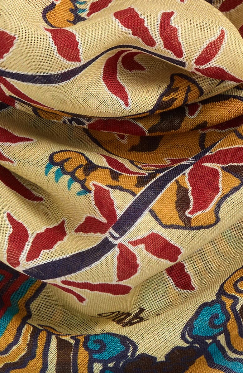 Drake's Tiger Print Wool & Silk Bandana, Alternate, color, Soft Yellow
