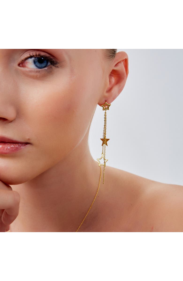 Spero London Chain and Stars Sterling Silver Drop Earring, Alternate, color, Gold