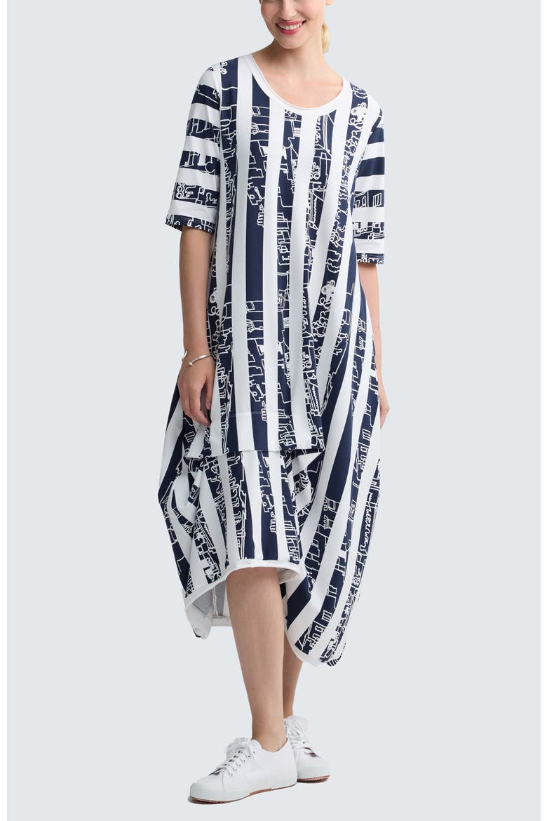 Amethyst Striped Jersey Dress, Main, color, Navy
