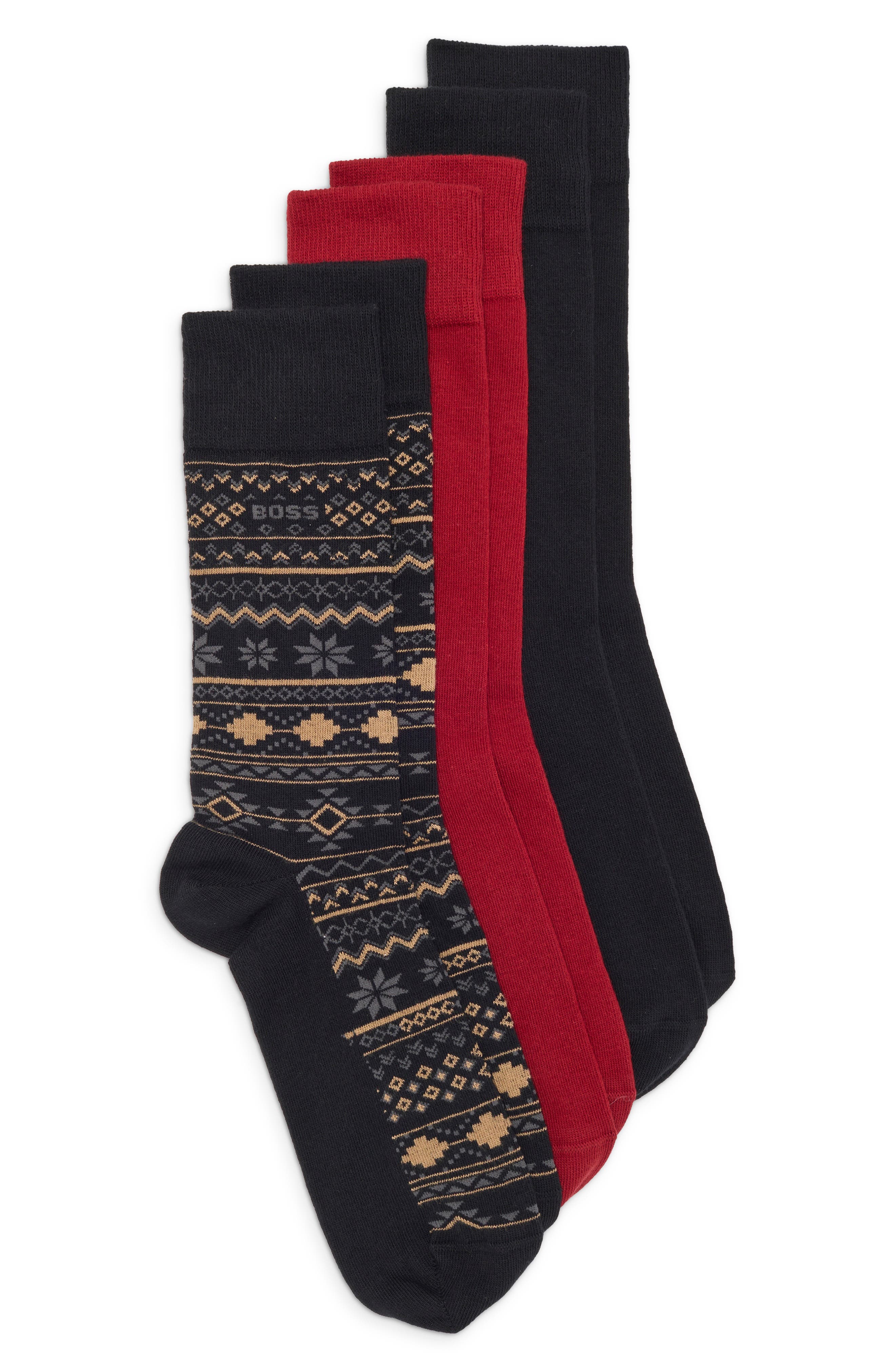 3-Pack Fair Isle Cotton Blend Socks