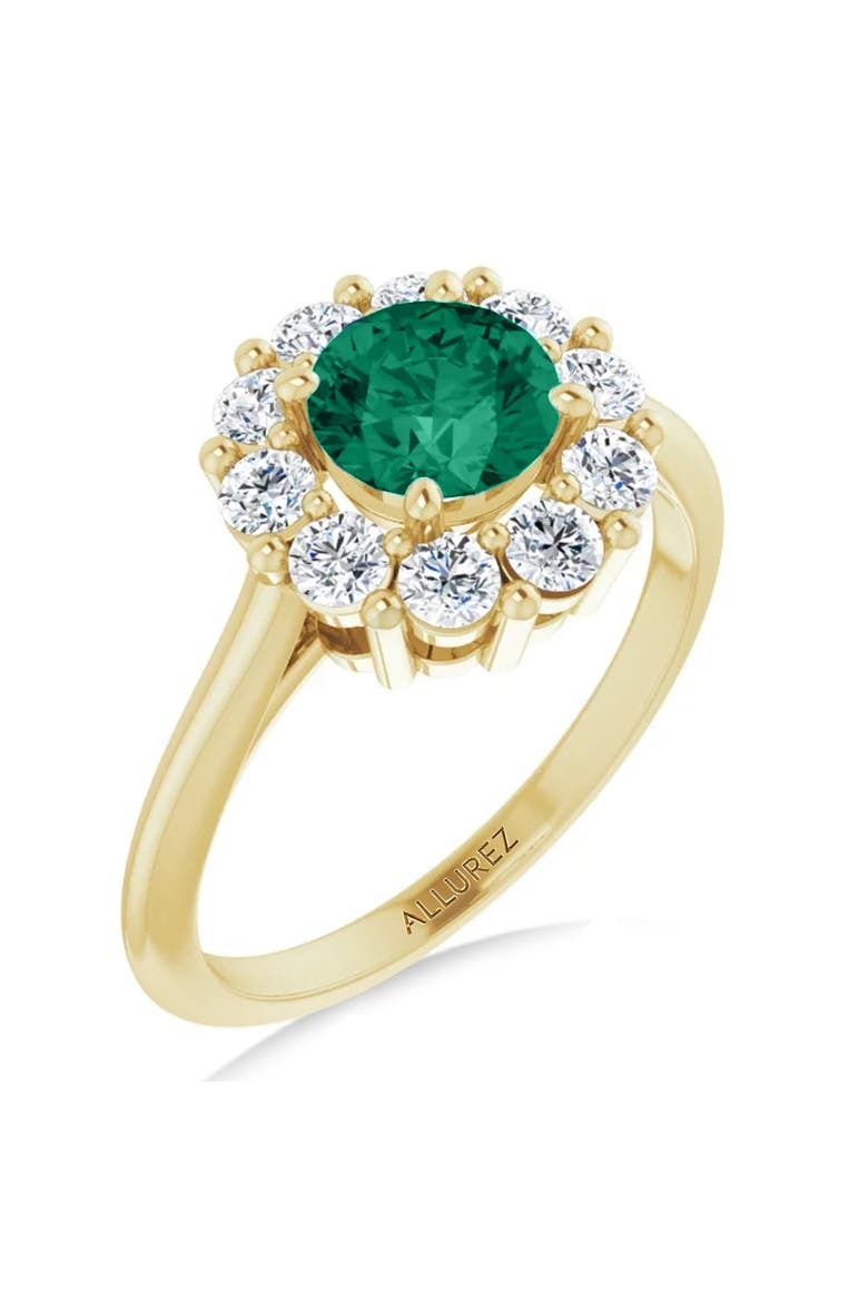 Round Lab Emerald & Diamond Halo Ring 14K 1.28ct, Alternate, color, Emerald/Yellow Gold