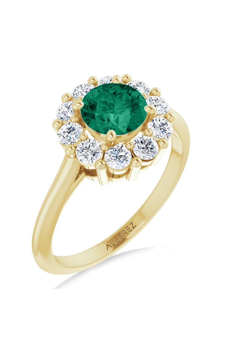 ALLUREZ Round Lab Emerald & Diamond Halo Ring 14K 1.28ct, Alternate, color, Emerald/Yellow Gold