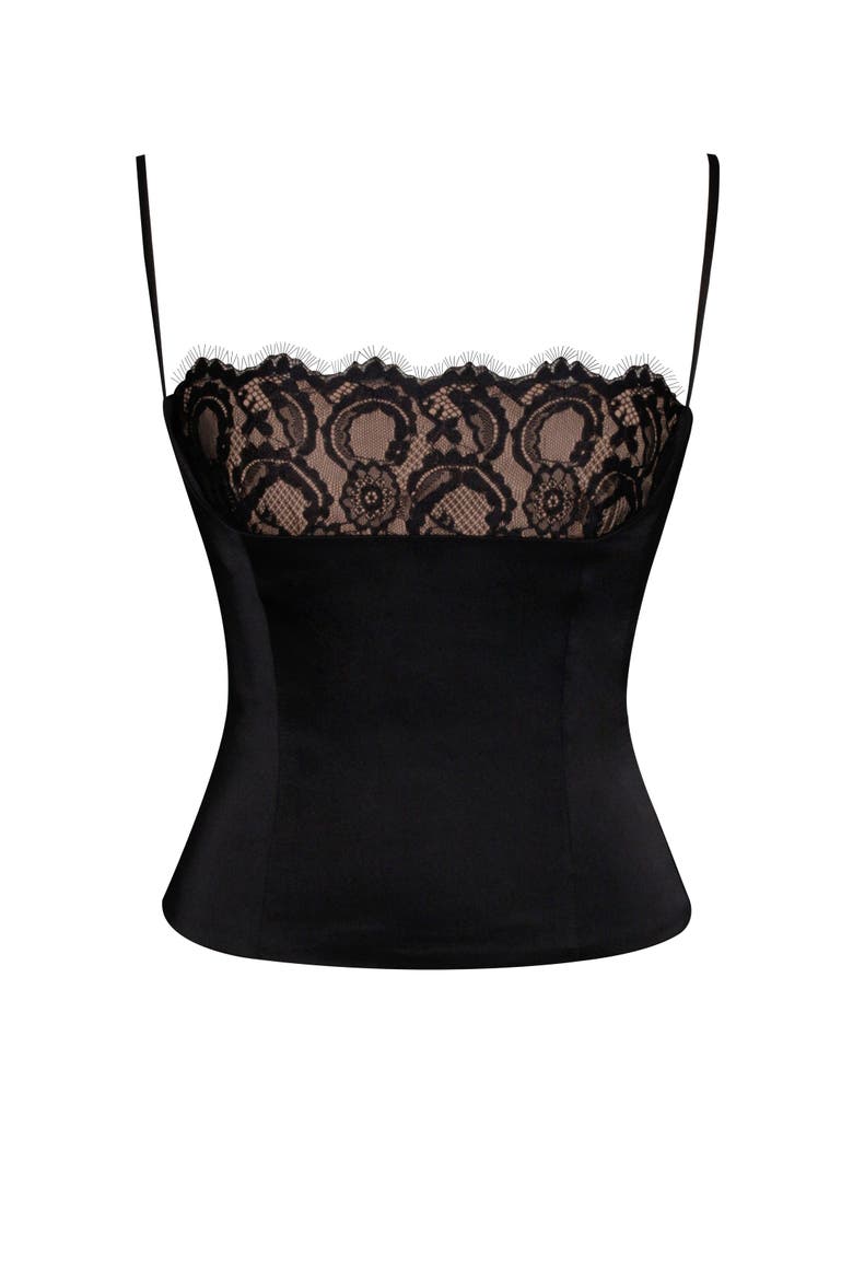 Padma Satin Lace Bustier Corset Top, Alternate, color, Black