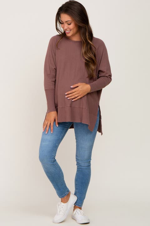 Dolman Sleeve Side Slit Sweater