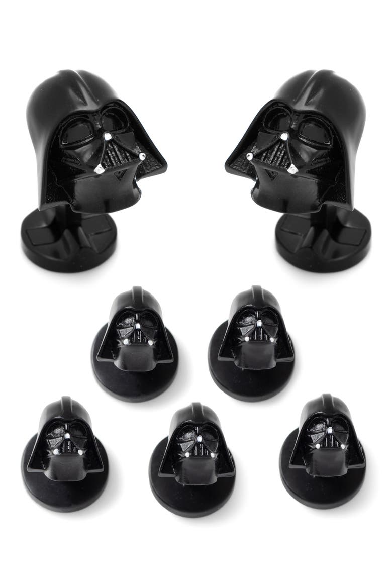 3D Darth Vader Cuff Links & Shirt Studs Set, Main, color, BLACK