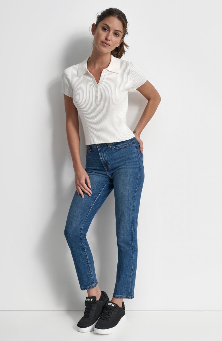 DKNY Jeans Rib Knit Polo T-Shirt, Alternate, color, 