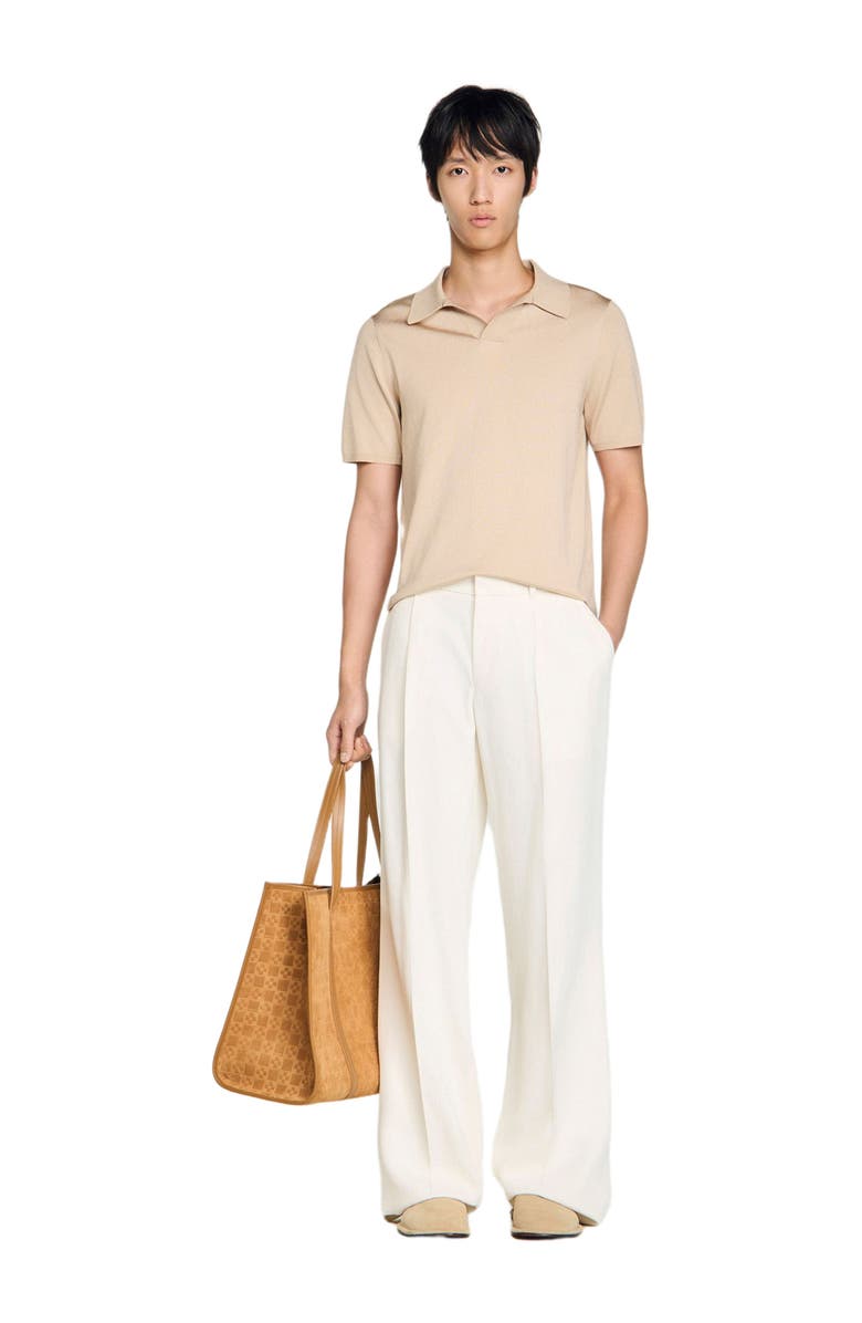 SANDRO Short-sleeved V-neck polo shirt, Alternate, color, Beige