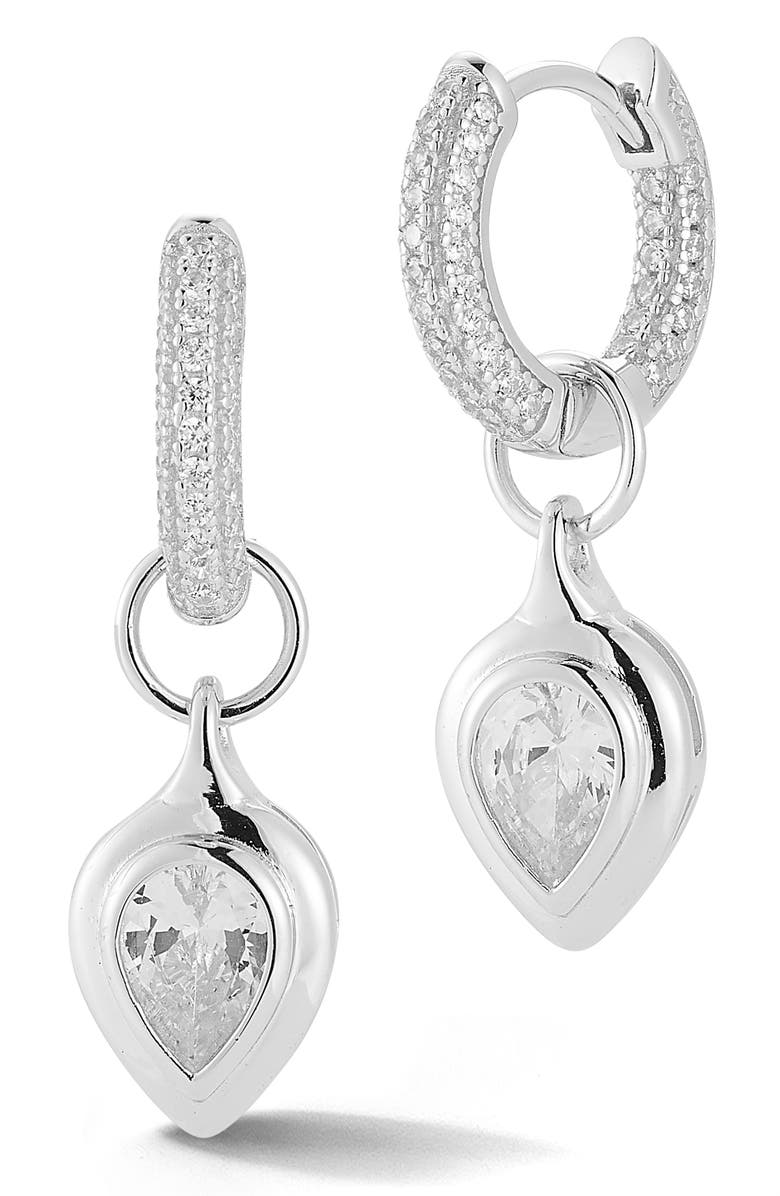 GLAZE JEWELRY Cubic Zirconia Huggie Hoop & Dangle Earrings, Main, color, Silver