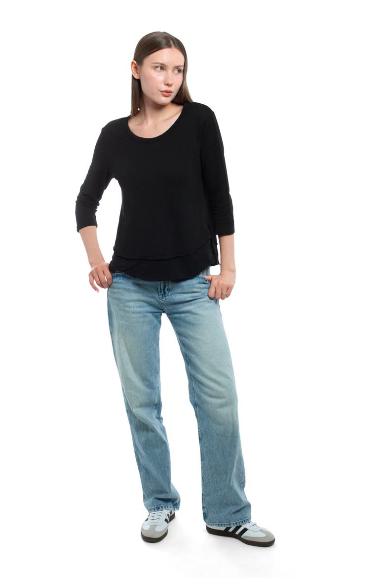 Shrunken Crew 3/4 Sleeve Mock Layer Tee, Alternate, color, Pink a Boo