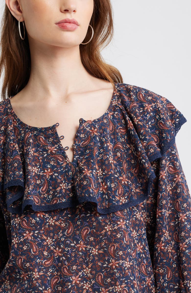 Treasure & Bond Ruffle Collar Top, Alternate, color, Navy Mallory Paisley