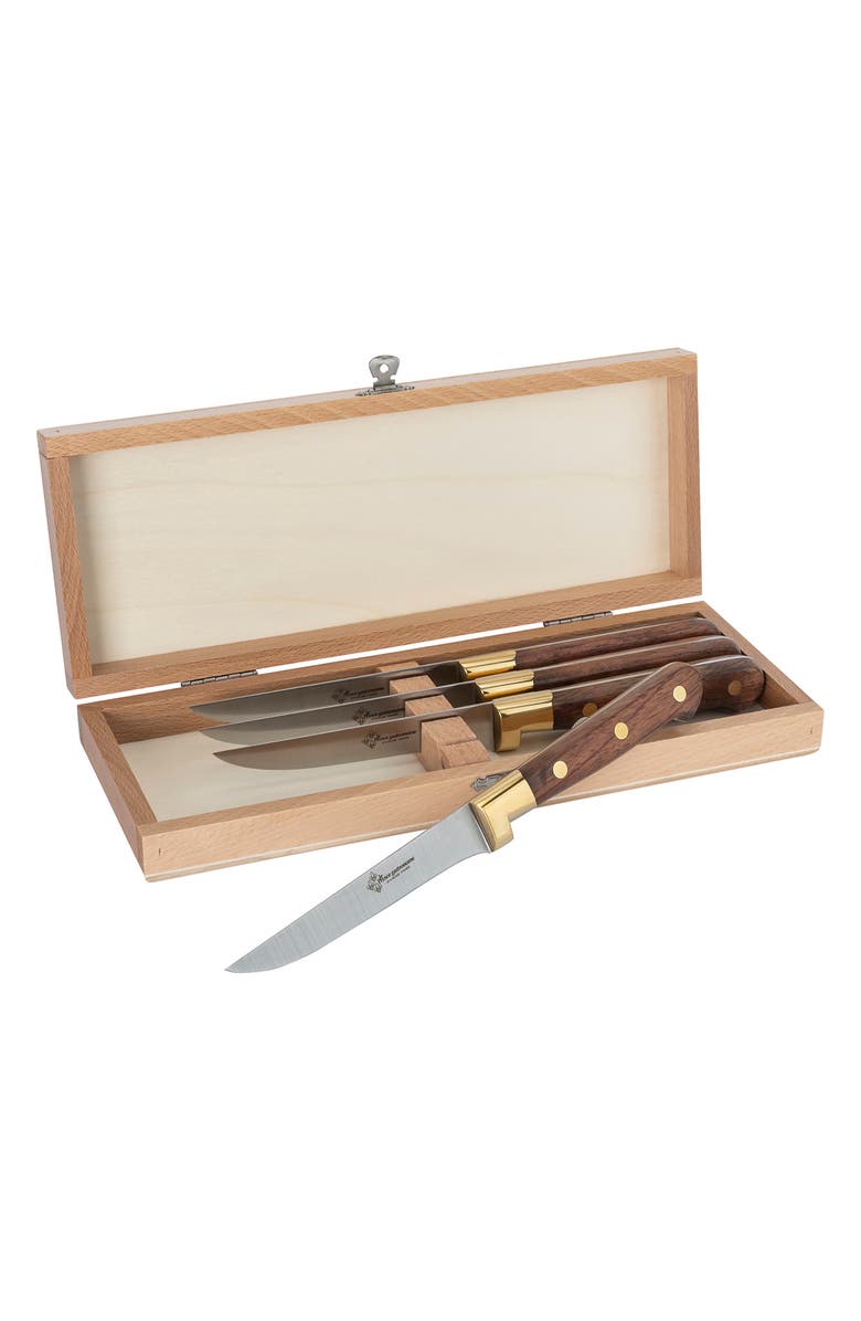 FRENCH HOME Au Nain Prince Gastronome Steak Knives - Set of 4, Alternate, color, Wood And Gold Brass