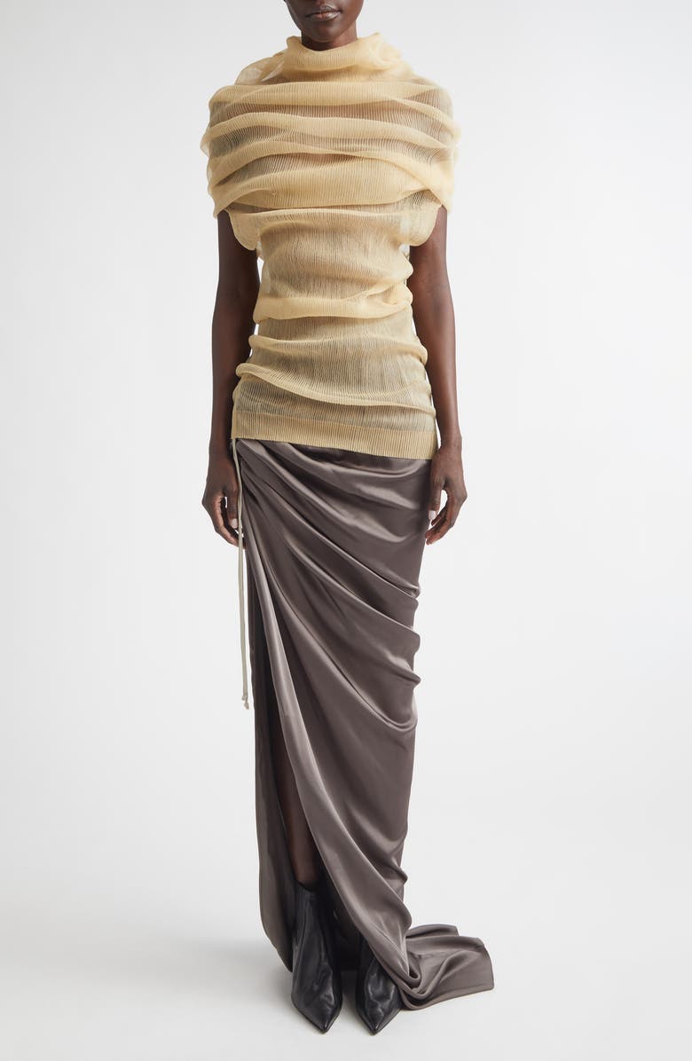 Rick Owens Transparent Ribbed Tube Top, Main, color, Sand