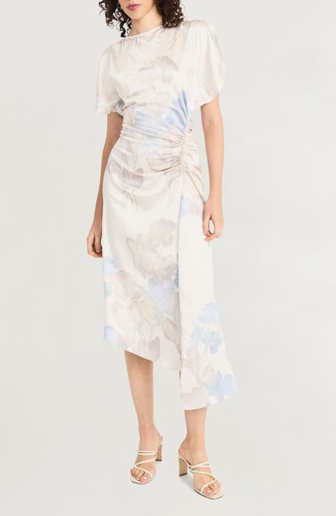 Draped Satin Midi Dress