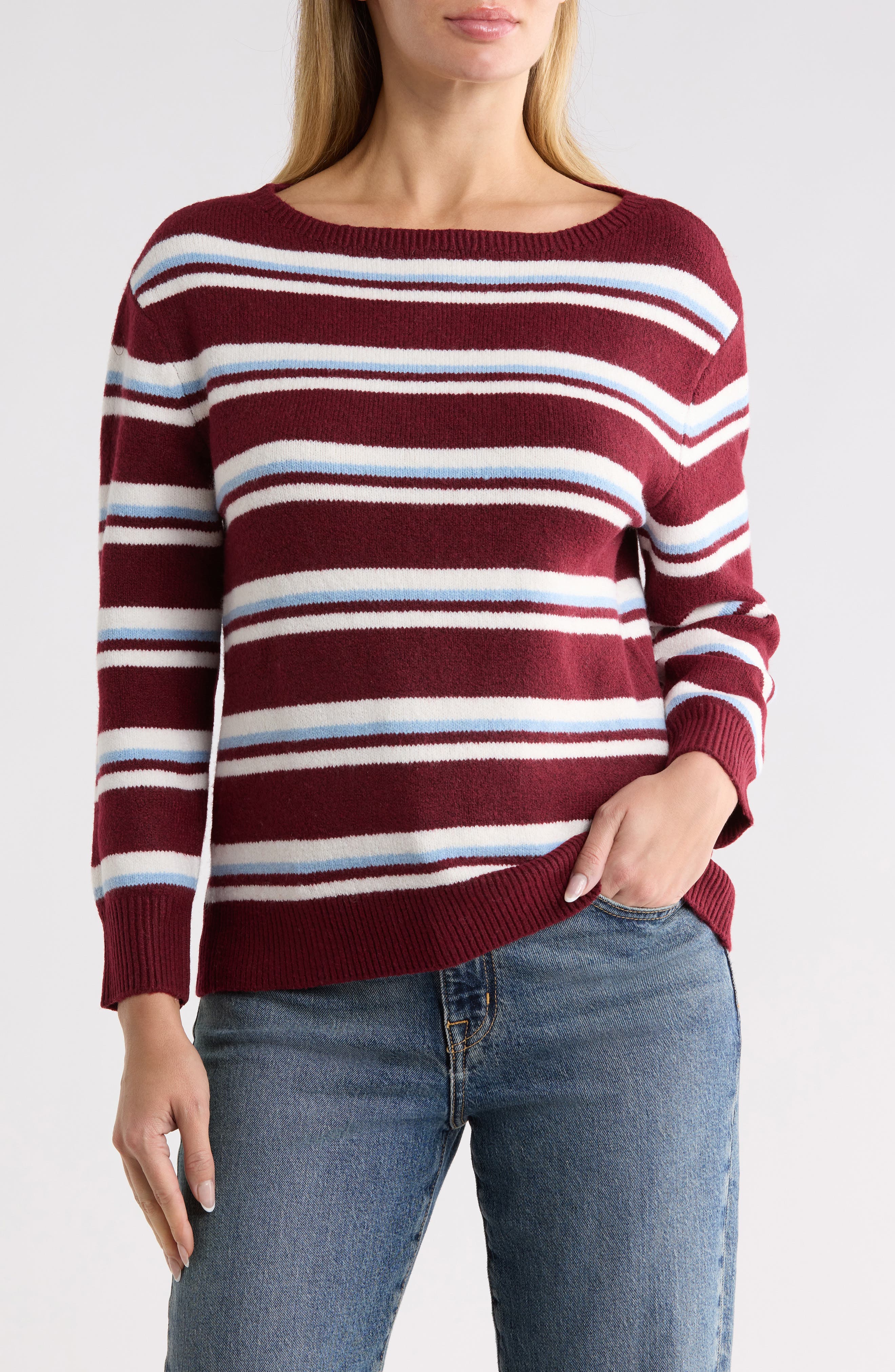 Striped Bateau Neck Sweater