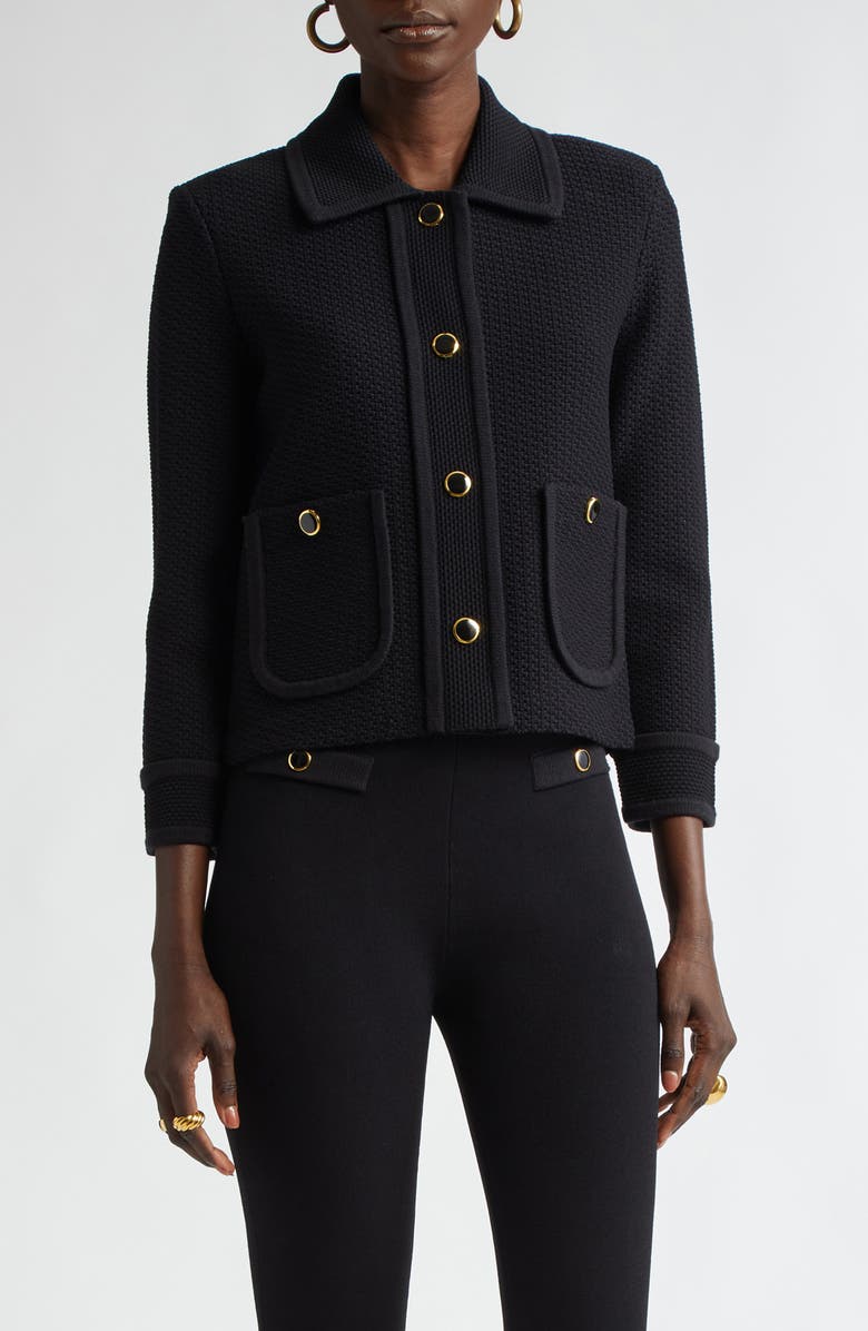 ST. JOHN Mixed Texture Knit Crop Jacket, Main, color,