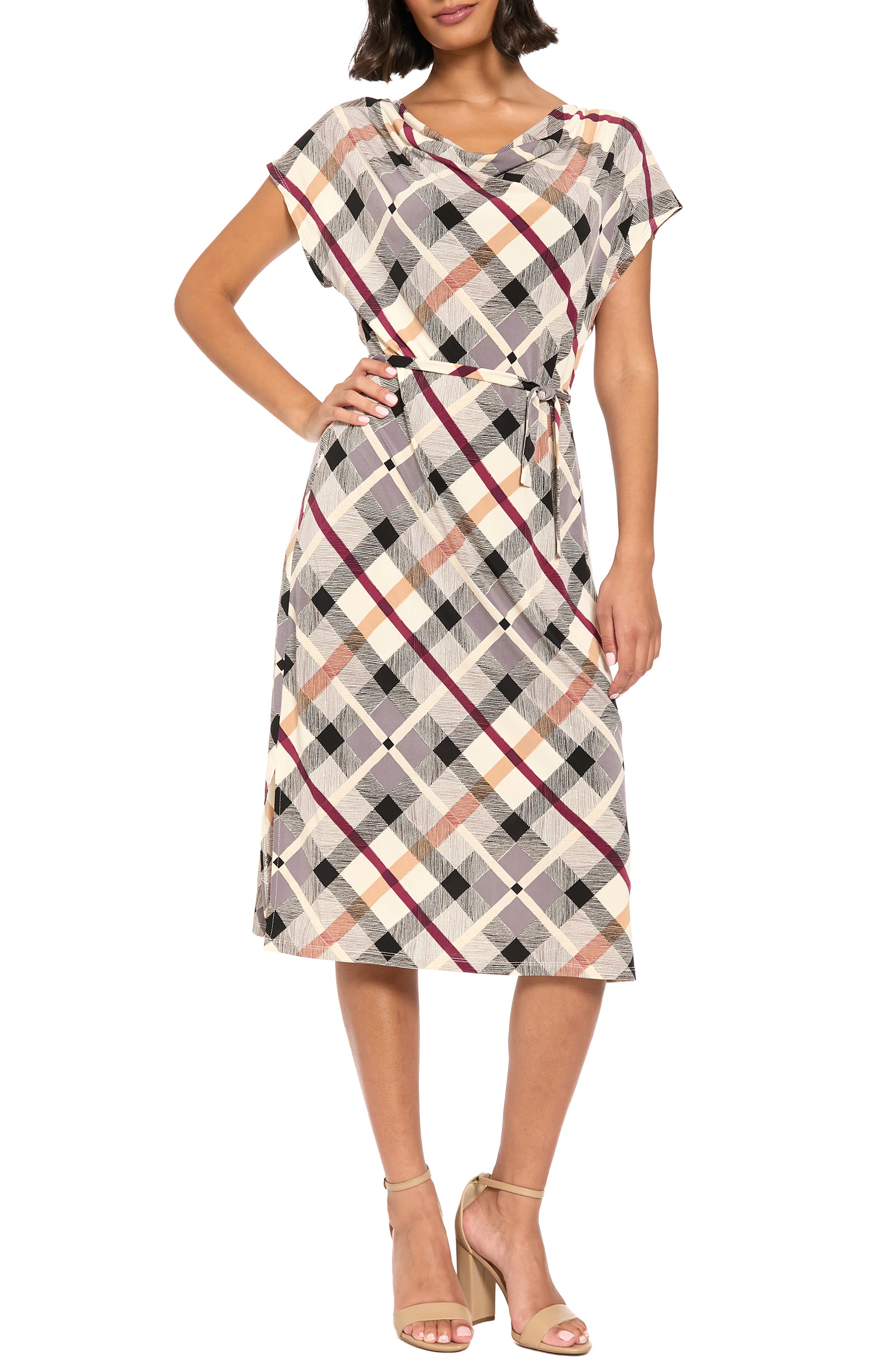 Cowl Neck Belted Midi Dress
