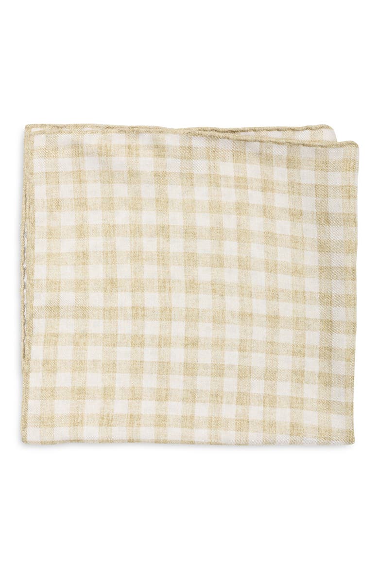 Gingham Silk Pocket Square, Main, color, NATURAL