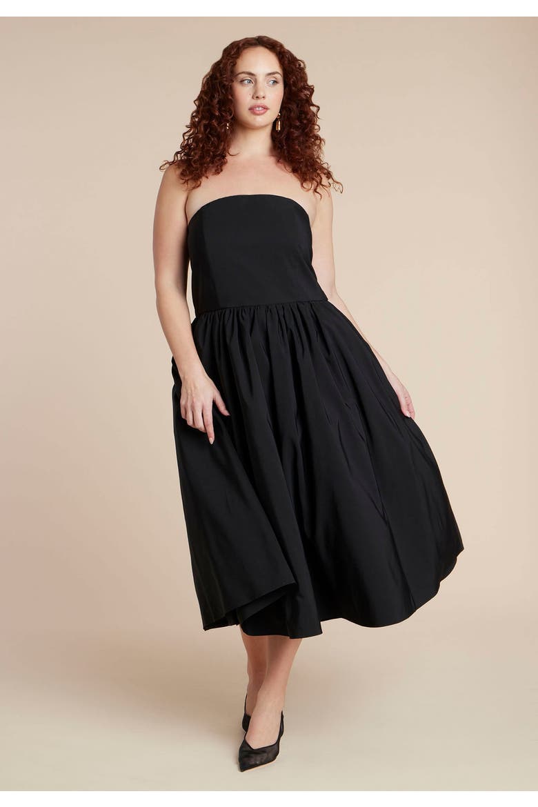 Strapless Flare Midi Dress, Alternate, color, BLACK ONYX