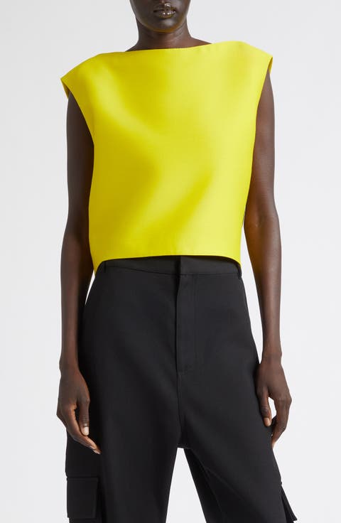 Crop Wool & Silk Drape Back Top