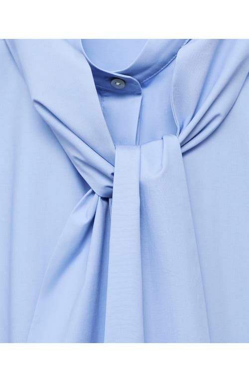 Mango Tie Neck Top In Blue