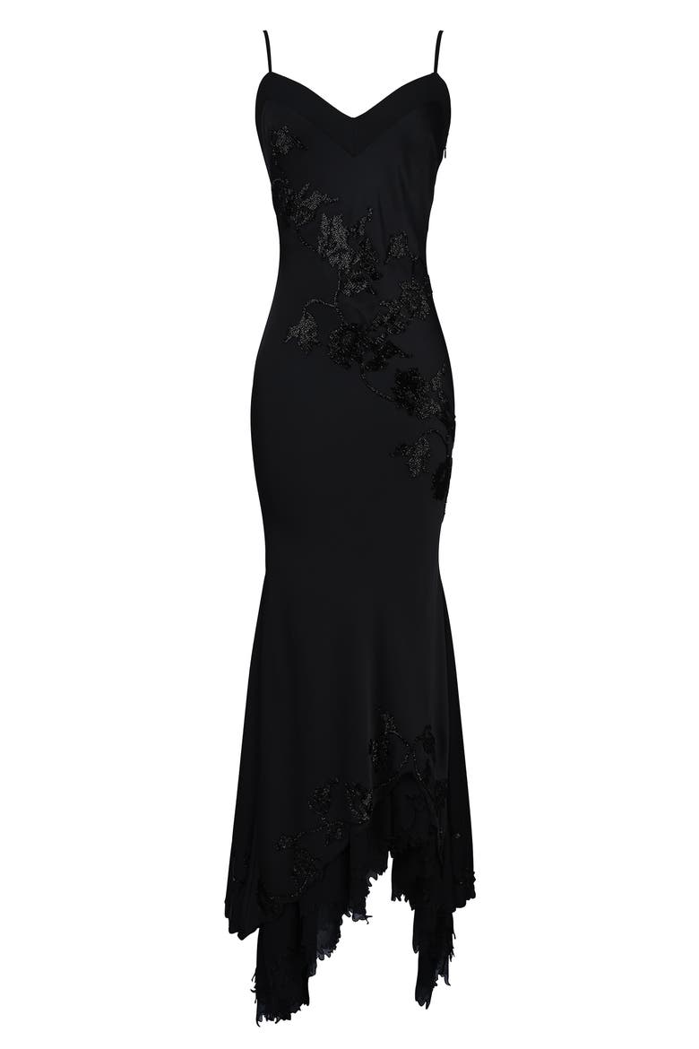 Anastelle Embellished Satin Mermaid Gown, Alternate, color, BLACK