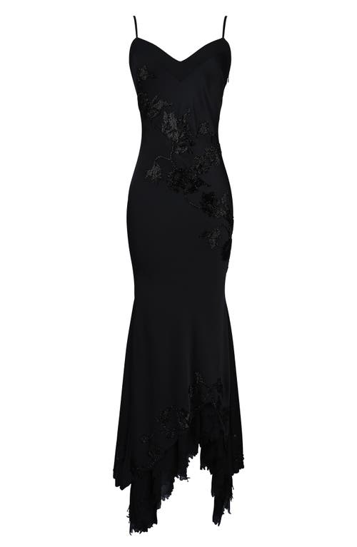 House Of Cb Anastelle Embellished Satin Mermaid Gown In Black