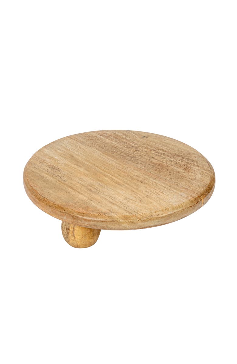 Storied Home 9.75 Inches Round Hand-Carved Mango Wood Cake Pedestal, Natural, Main, color, Natural