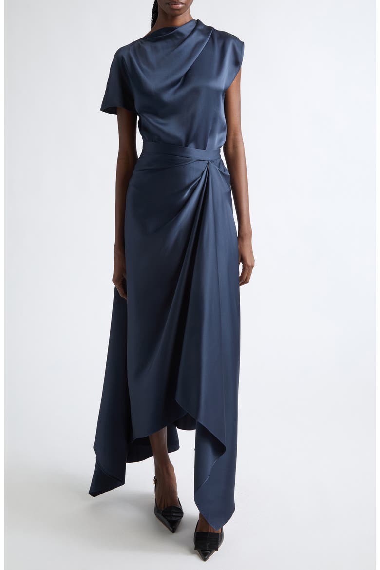 Draped Satin Handkerchief Hem Skirt, Alternate, color, NAVY