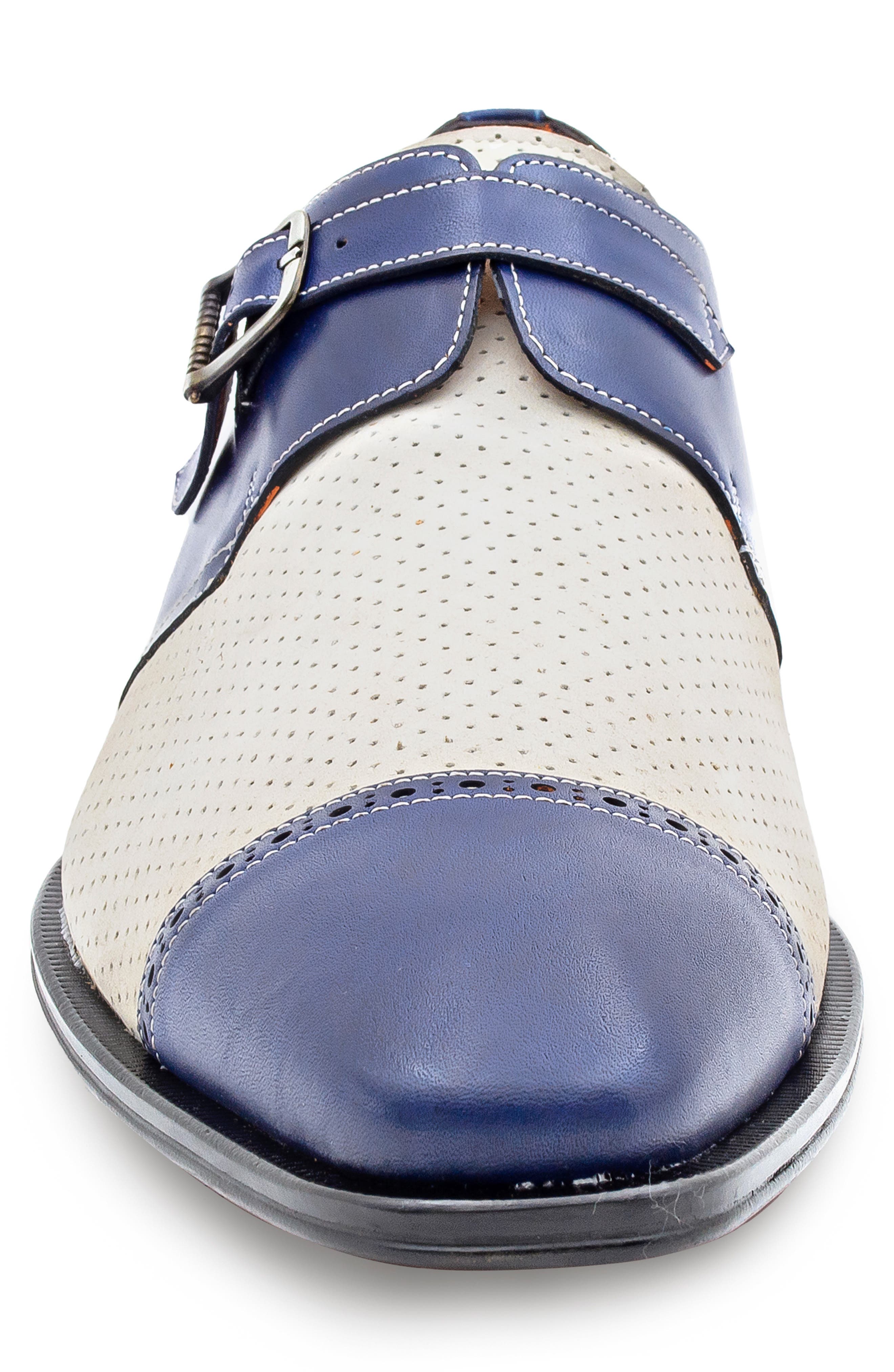 Mezlan Patina Monk Strap Loafer, Alternate, color, Navy/ Pearl Grey