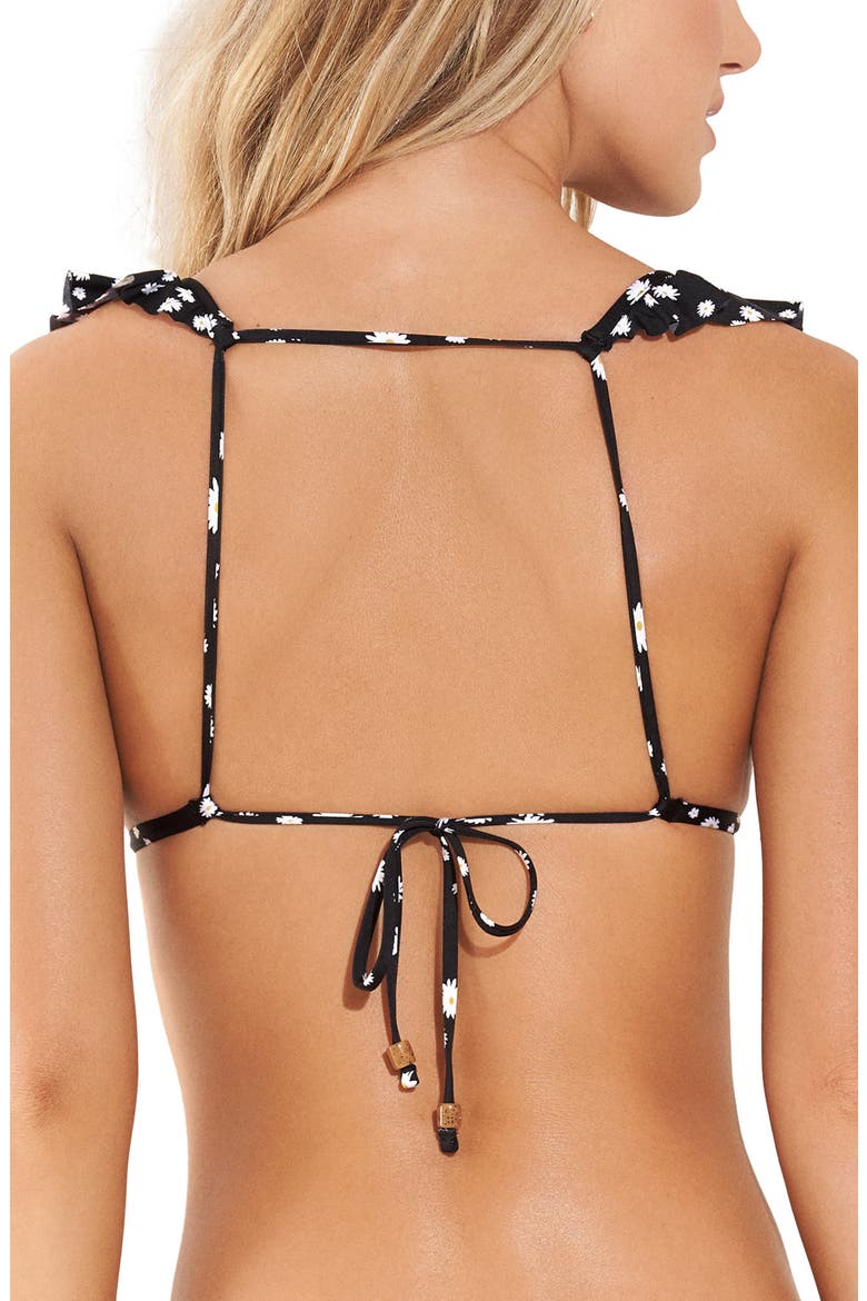 Ditsy Daisy Piroutte Ruffle Bikini Top, Alternate, color, BLACK