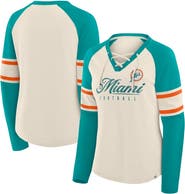 FANATICS Women's Fanatics Cream/Aqua Miami Dolphins Hometown Gridiron Hero Raglan Lace-Up V-Neck Long Sleeve T-Shirt