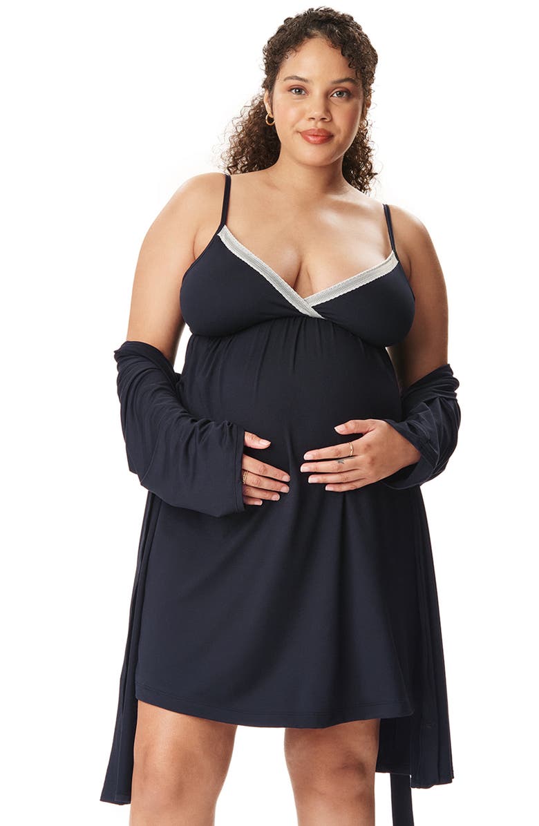 MOTHERHOOD MATERNITY Motherhood Women's Maternity Robe and Nursing Chemise Sleep Set, Alternate, color, Core Black