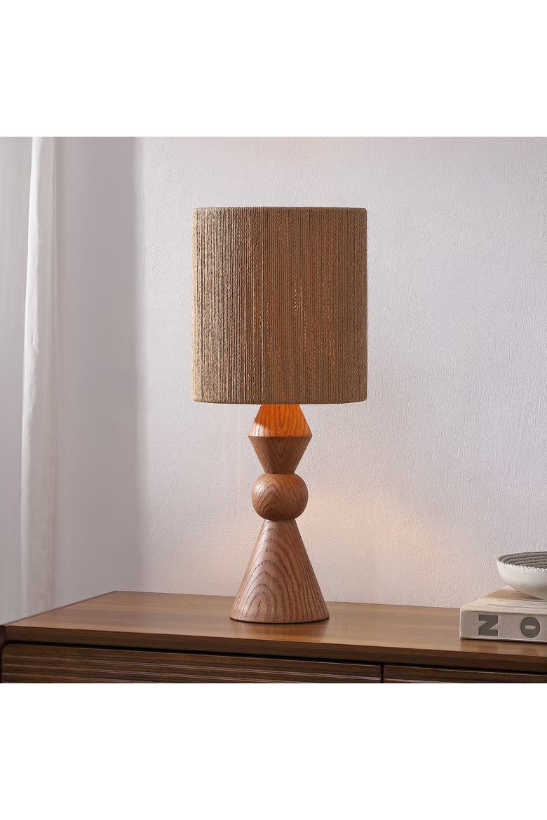 Orbic Taper Cottage Resin/Metal LED Table Lamp with Paper Rope Shade, Alternate, color, Brown Wood Finish