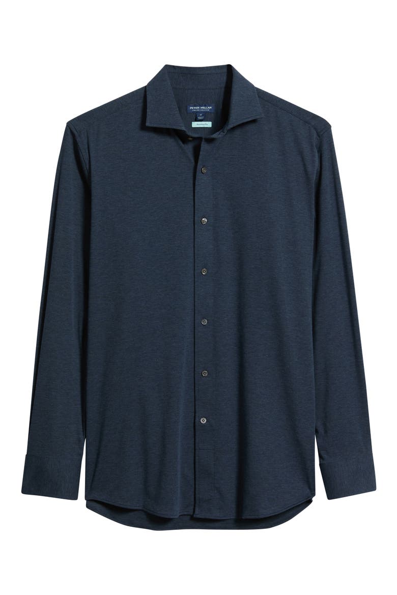 Excursionist Flex Tailored Fit Heathered Wrinkle Resistant Button-Up Shirt, Alternate, color, NAVY