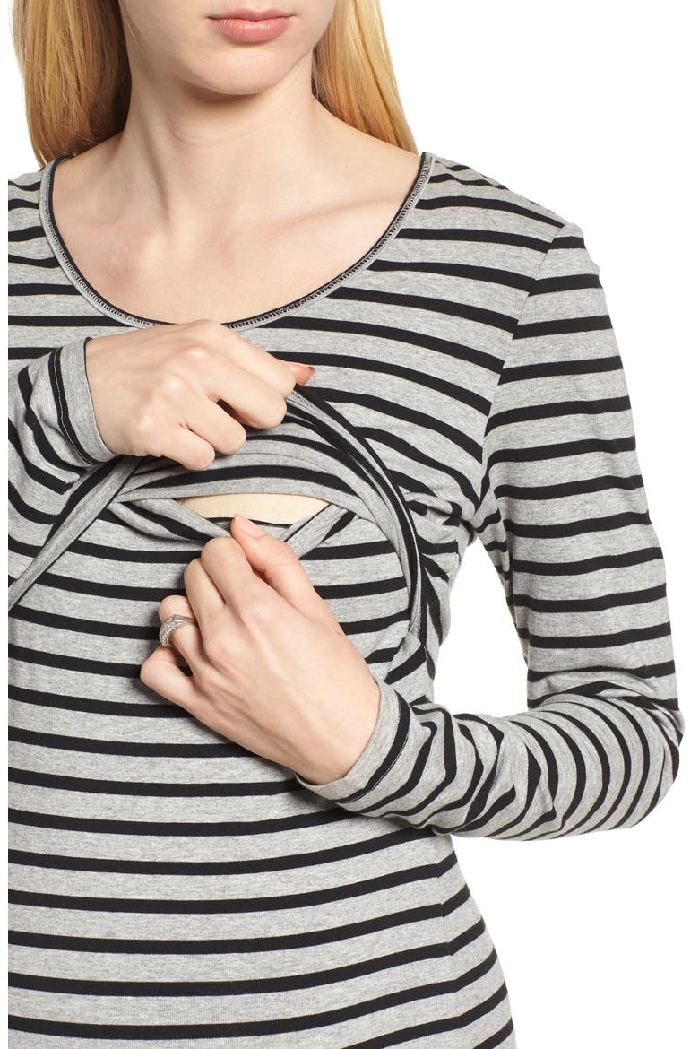 Maternity/Nursing Tee, Alternate, color, GREY/ BLACK