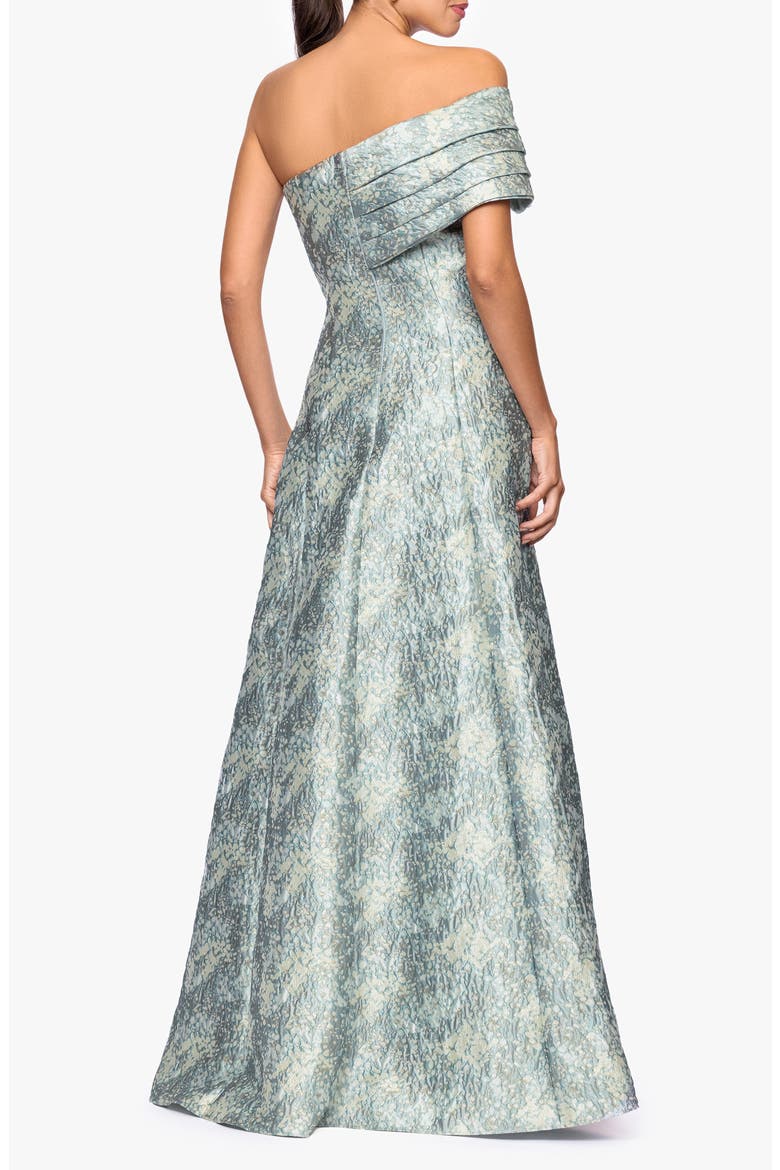 Floral Brocade Off the Shoulder Gown, Alternate, color, SAGE/ IVORY