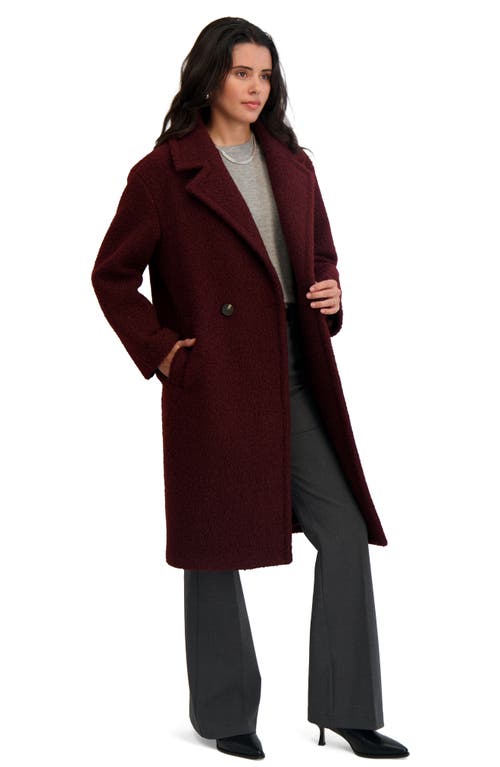 Tahari Ivy Double Breasted Longline Coat In Burgundy