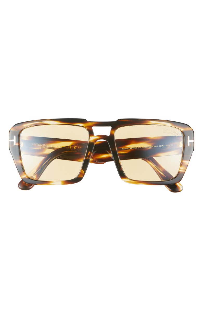 TOM FORD Redford 56mm Navigator Sunglasses, Main, color, Shiny Honey / Amber