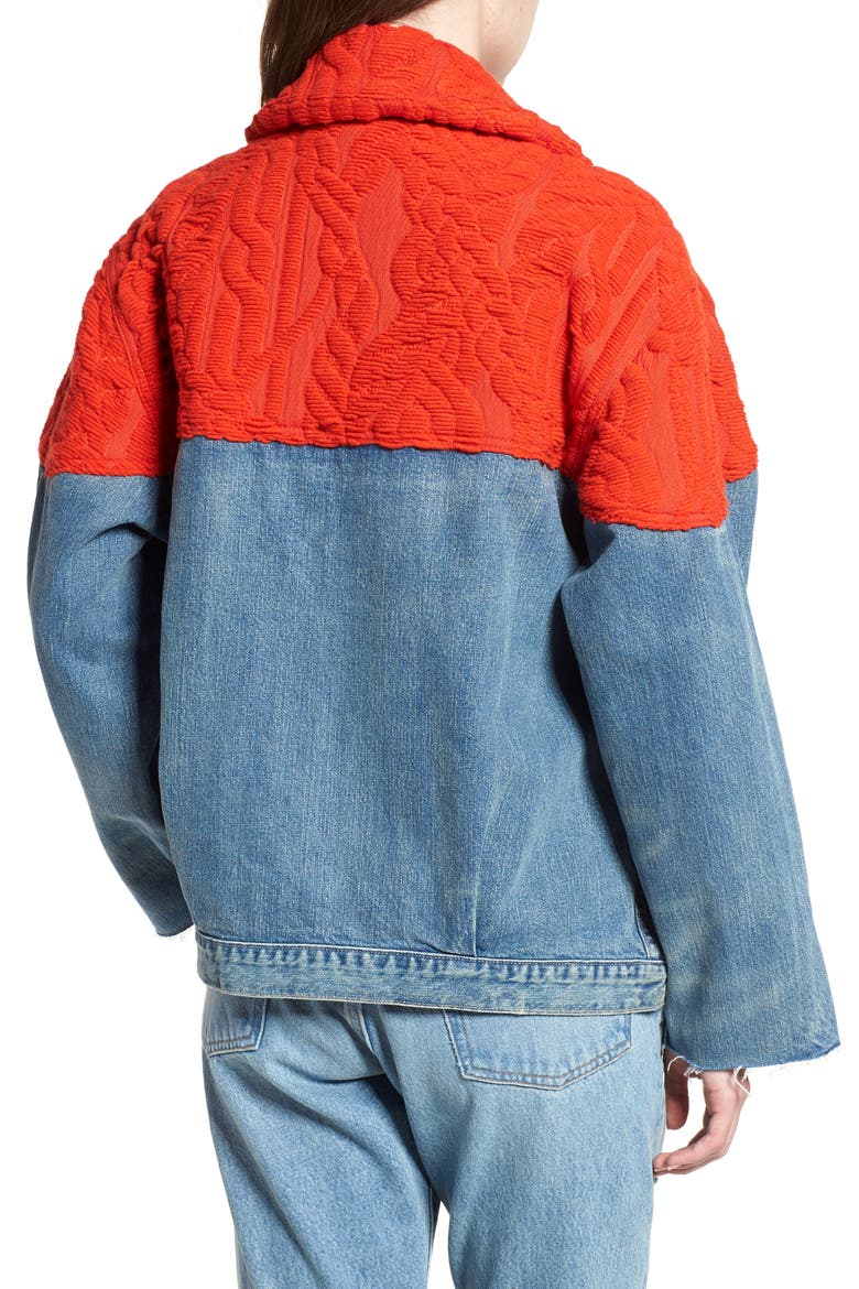 Native Mixed Media Trucker Jacket, Alternate, color, NATIVE BLUES