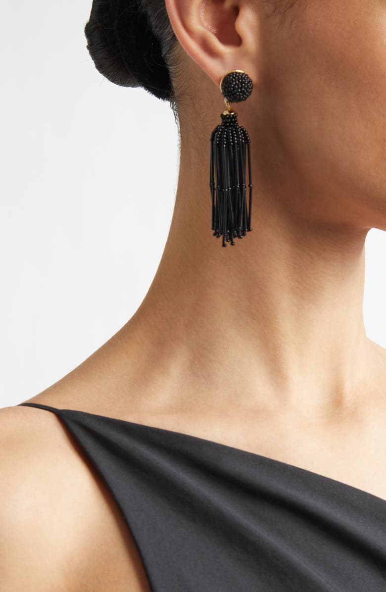 Carolina Herrera Tassel Earrings, Alternate, color, Black