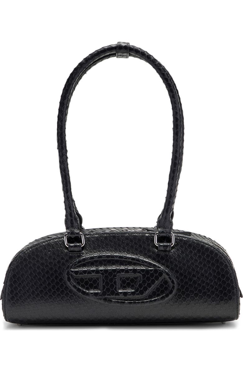 DIESEL<sup>®</sup> 1DR Dome-Elongated Snakeskin Embossed Leather Shoulder Bag, Main, color, Black