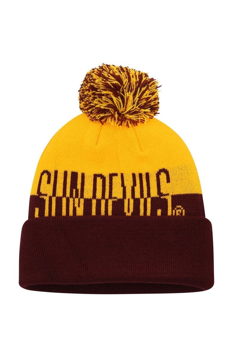adidas Men's adidas Maroon/Gold Arizona State Sun Devils Colorblock Cuffed Knit Hat with Pom, Main, color,