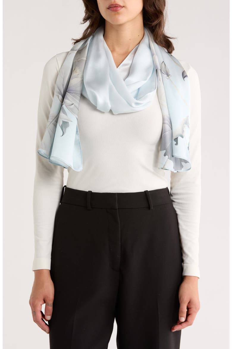 Floral Print Silk Scarf, Main, color, BLUE