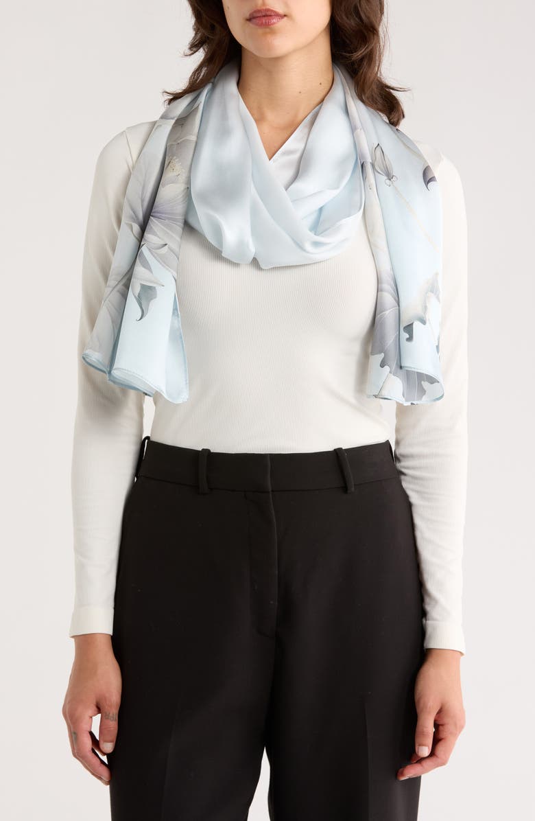 La Fiorentina Floral Print Silk Scarf, Main, color, Blue