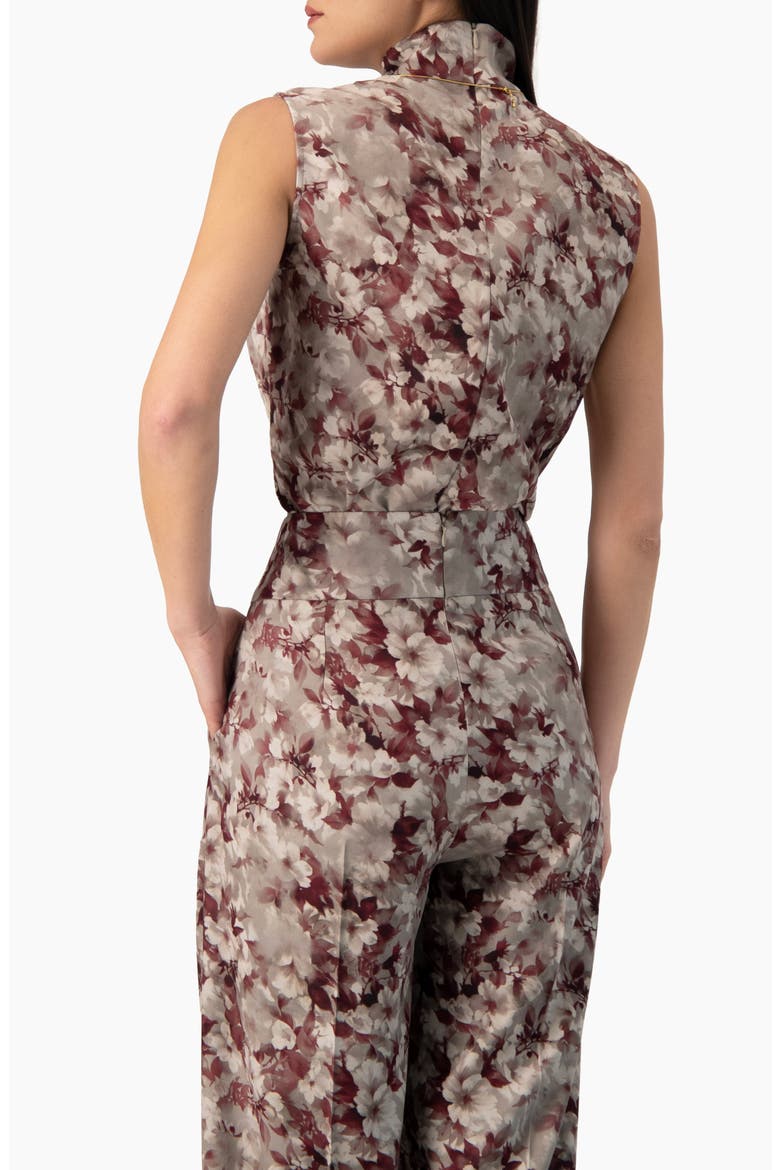 Floral-print High-neck Sleeveless Blouse, Alternate, color, Grey