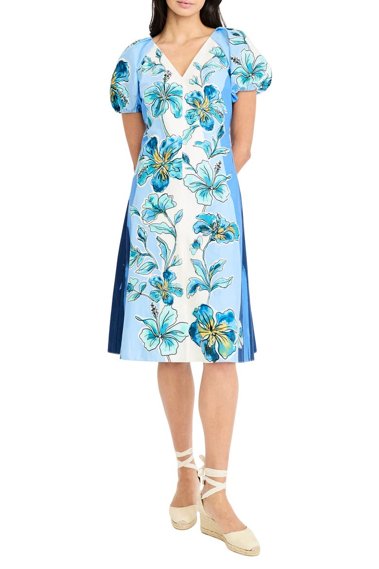 Floral Print Fit & Flare Dress, Main, color, DEEP BLUE/ AQUA