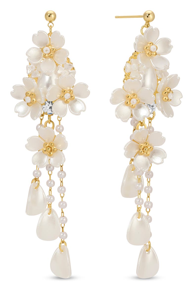 Dina Pearlescent Bead Flower Drop Earrings, Main, color, GOLD