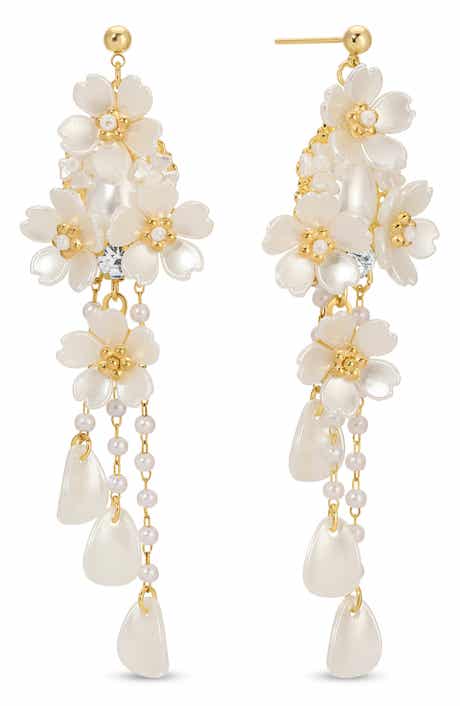 EYE CANDY LOS ANGELES Dina Pearlescent Bead Flower Drop Earrings