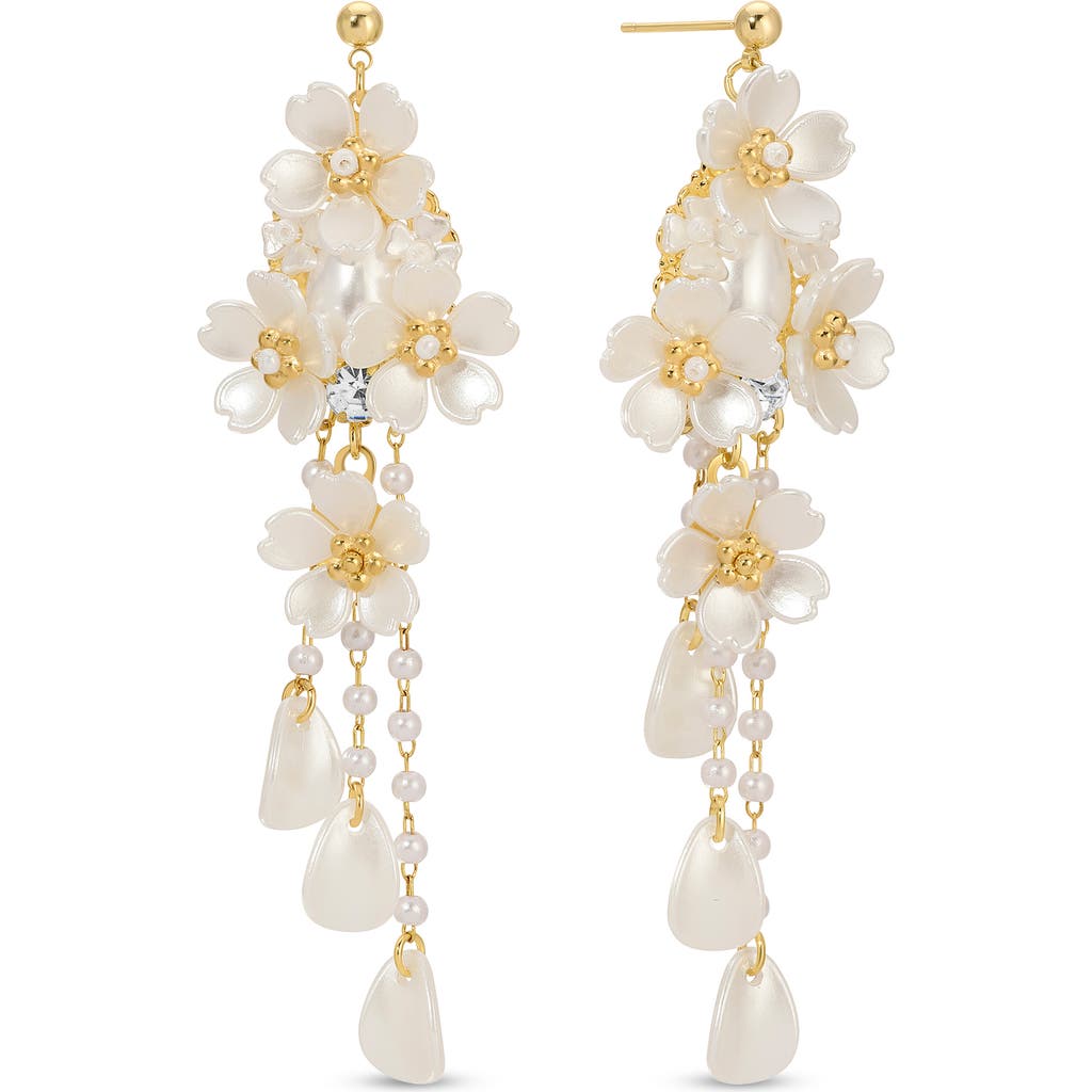 Eye Candy Los Angeles Dina Pearlescent Bead Flower Drop Earrings In Gold